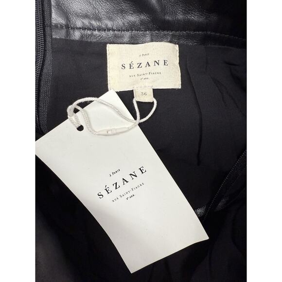 NWT Sezane Yasmine Black Leather Midi A Line Skirt sz 4 US high rise - Picture 8 of 12